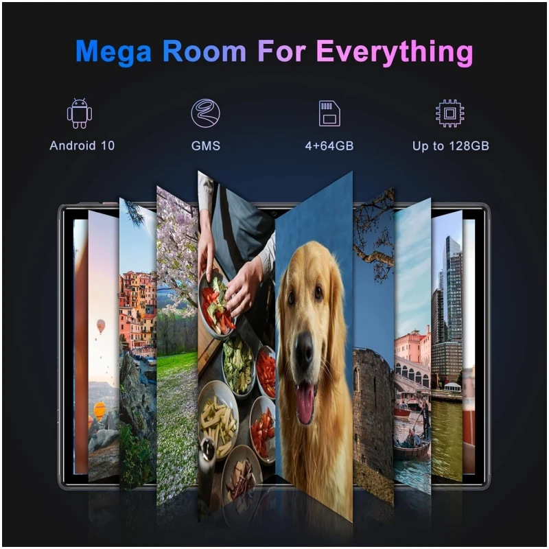 10.1 POLEGADAS Android 12 Tablet PC 4GB + 64GB de Armazenamento Dual Camears 8000mAh Bateria Octa-Core UNISOC CPU 1280x800 Pixels