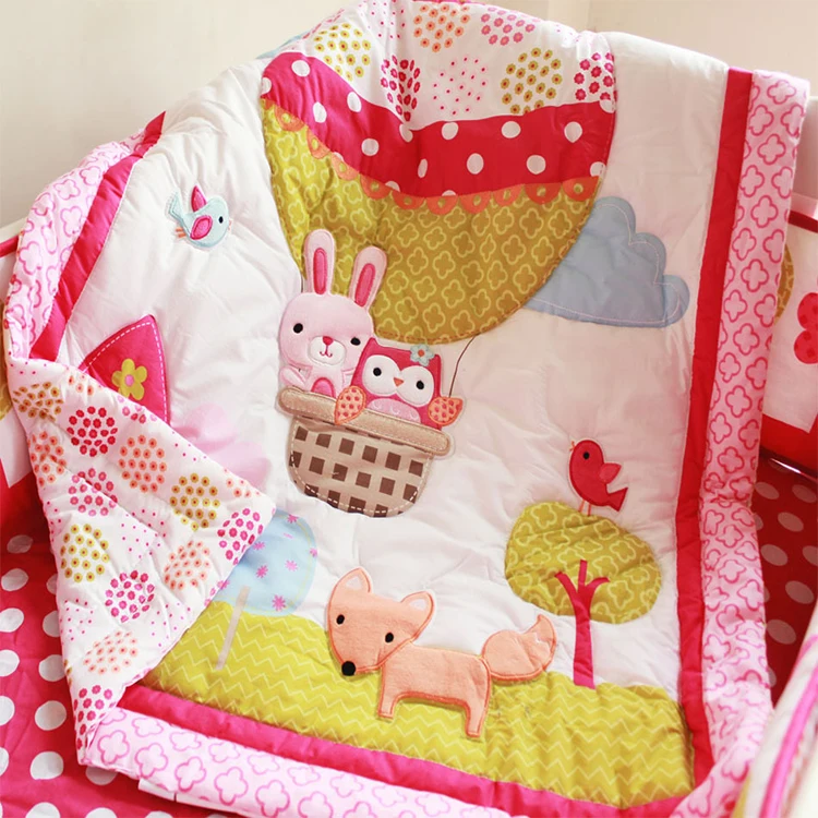 

Fashion cute 9 pcs crib bedding set cartoon embroidery quilt