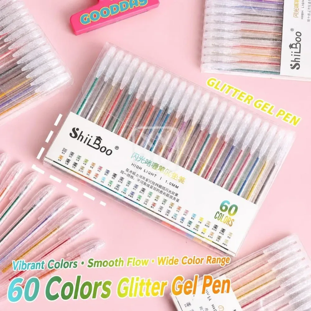 8-60pcs Glitter Ink Glitter Gel Pens Fine Tip Smooth Writing Gel Ink Pens Multicolor Translucent Barrel Coloring Pens