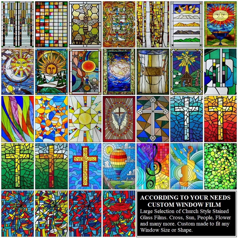 מותאם אישית גודל הוויטרינה סרט בציר הכנסייה סגנון צבע תמונת הדפסת מלבני צורת זכוכית משרד בית תפאורה
