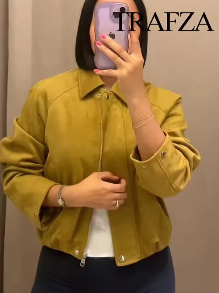 

Женская замшевая куртка, новинка 2024, весенняя мода, пальто на молнии с длинными рукавами, женская уличная верхняя одежда, новые куртки с длинными рукавами ﻿