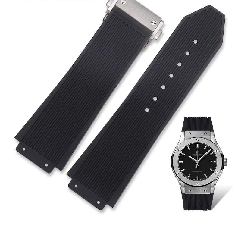 Leisure Gentleman\'s Silicone Watchbands for Hublot Yubo Big Bang Classic Fusion Series Sweatproof Comfortable Strap 26x19mm