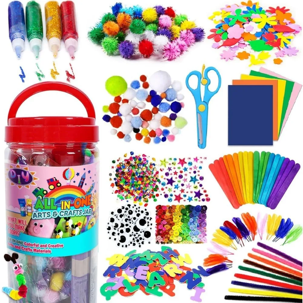 Arts and Crafts Supplies for Kids with Glitter Glue Stick Easter Pipe Cleaners Craft Tools DIY School Supplies Kit Toys Gifts