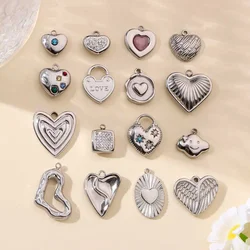 3pcs/Lot Stainless Steel Metal Color Irregular Love Heart Wing Charms  Lock Cloud Geometry Necklace DIY Small Pendant Wholesale