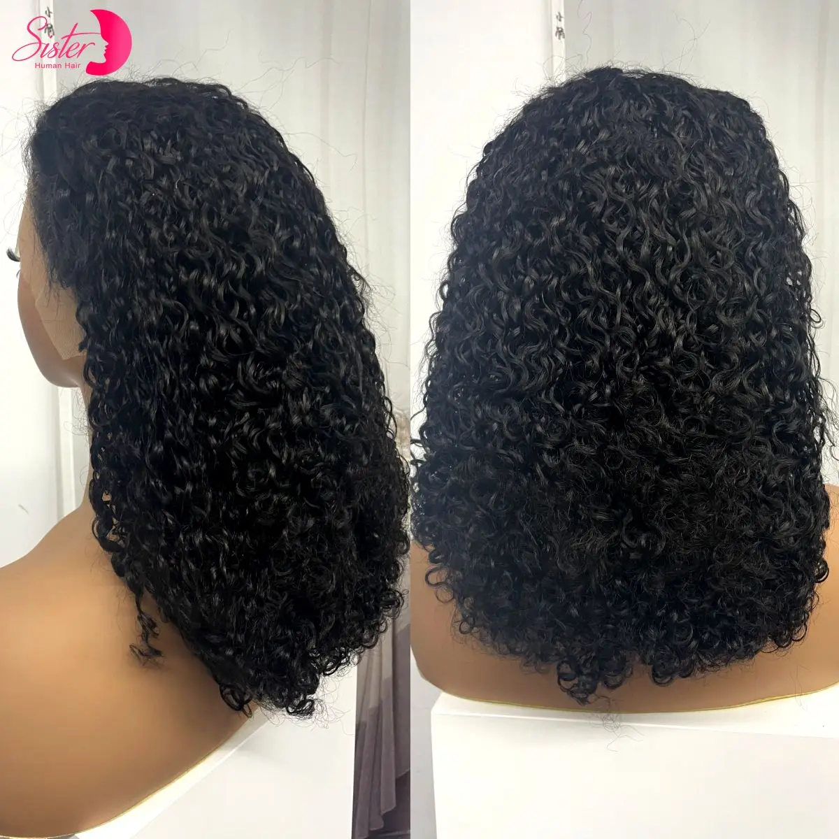 

13x4 Lace Frontal Natural Pixie Curly Human Hair Wigs 350% Density Water Wave Raw Burmese Bouncy Curly Hair Wigs for Women