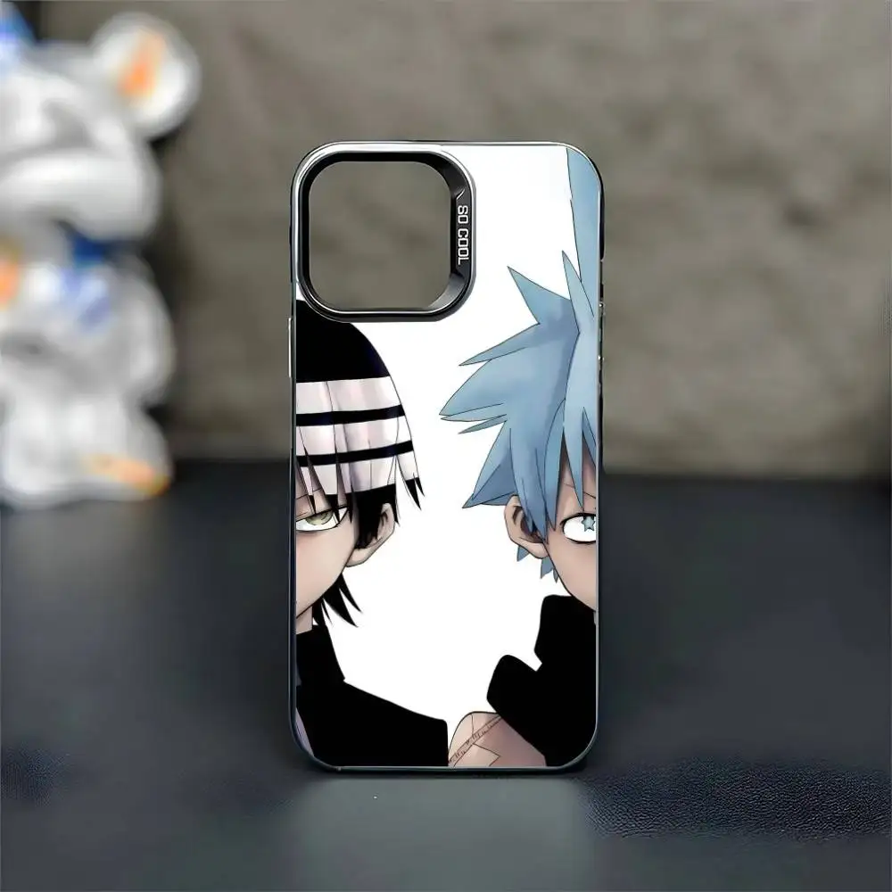 أنيمي S-الروح الآكل جراب هاتف آيفون 17,16,15,14,13,12,11 برو ماكس Blcak الملونة الفضة مطلي غطاء داخلي #3