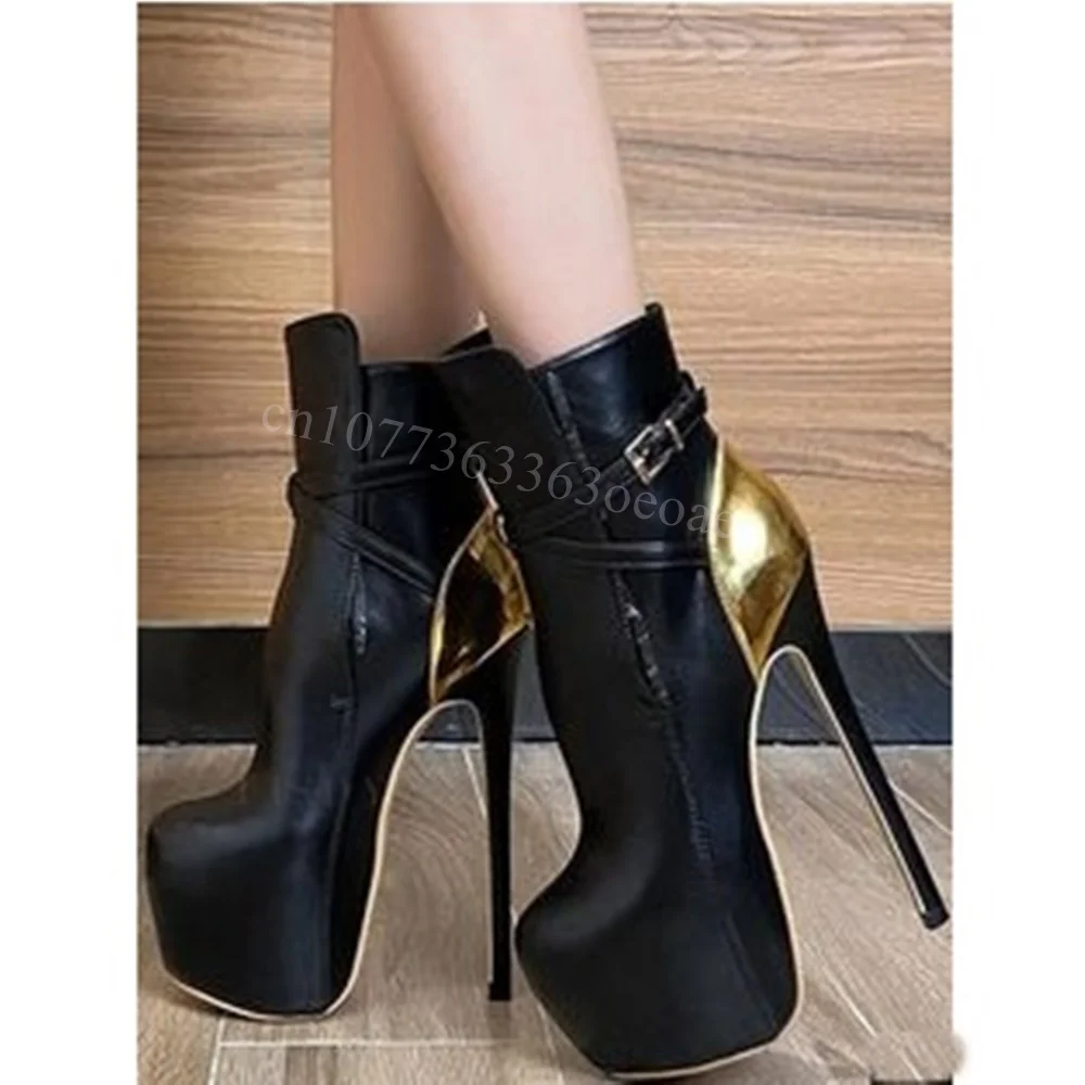 

Black Platform Buckle Decor Ankle Boots Sexy Matte Leather Shoe for Women Thin High Heels Fashion Shoes 2024 Zapatos Para Mujere