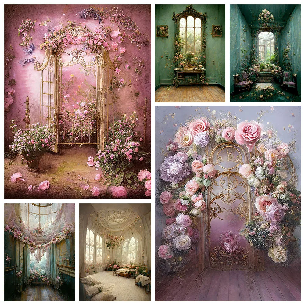 Mehofond-Fondo de fotografía con textura Floral Retro para adultos, pintura al óleo de flores, Princesa, castillo, rosa, Grunge, estudio fotográfico