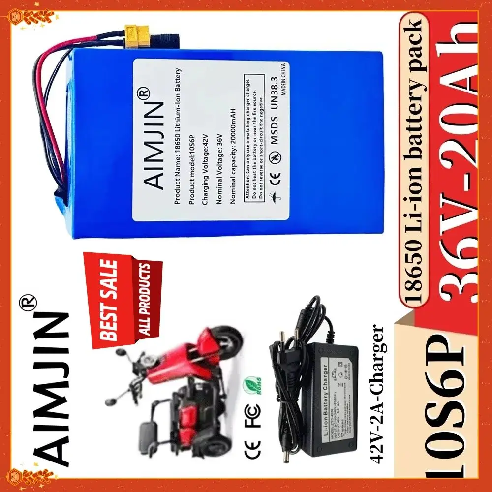 

10S6P 36V 20000mAh High-capacity Rechargeable 18650 Lithium-ion Battery Pack Built in BMS Suitable for Electric Scooter Battery