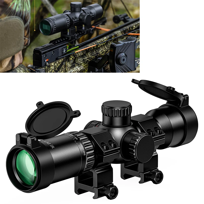 

CVLIFE 1.5-5x32 Compact Crossbow Scope Rangefinder Ballistic Reticle Sighting Red Green Illuminated with 20mm Scopes Rings