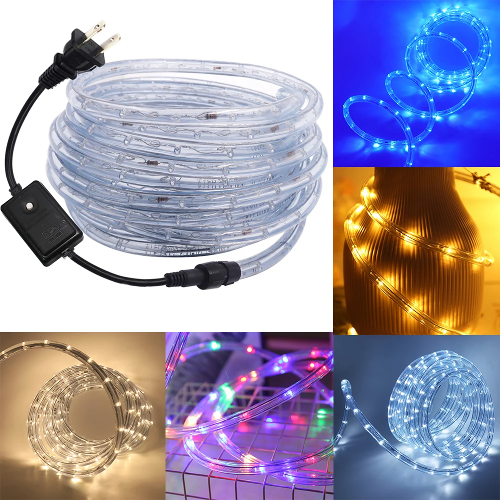 

110V 220V Rainbow LED Round 2 Wire Srtip Light 30 36LED Yellow Red Blue Warm Outdoor Waterproof Christmas Party Decor EU US Plug