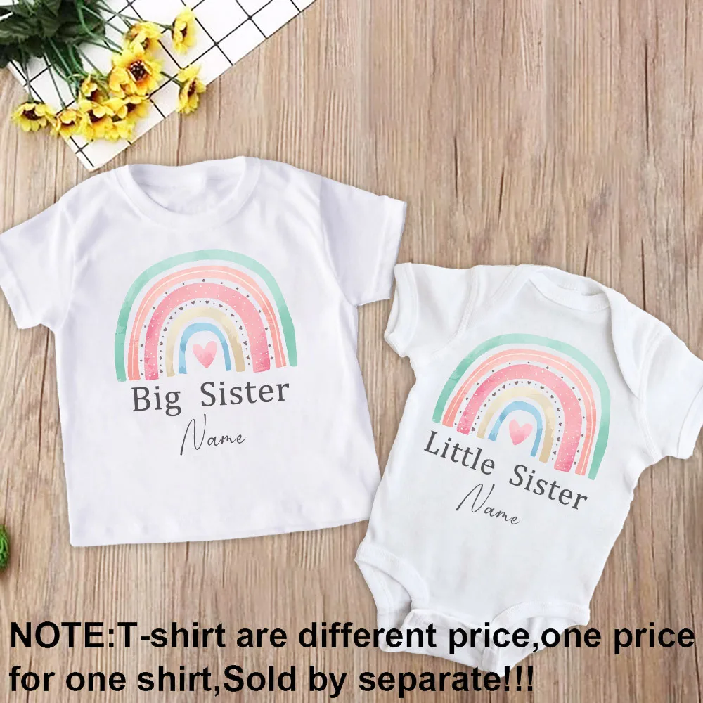 Family Matching Outfits Personalized Sisters Shirts Big Little Sister Rainbow Wreath Shirt Custom Kids T-shirt Baby Bodysuit