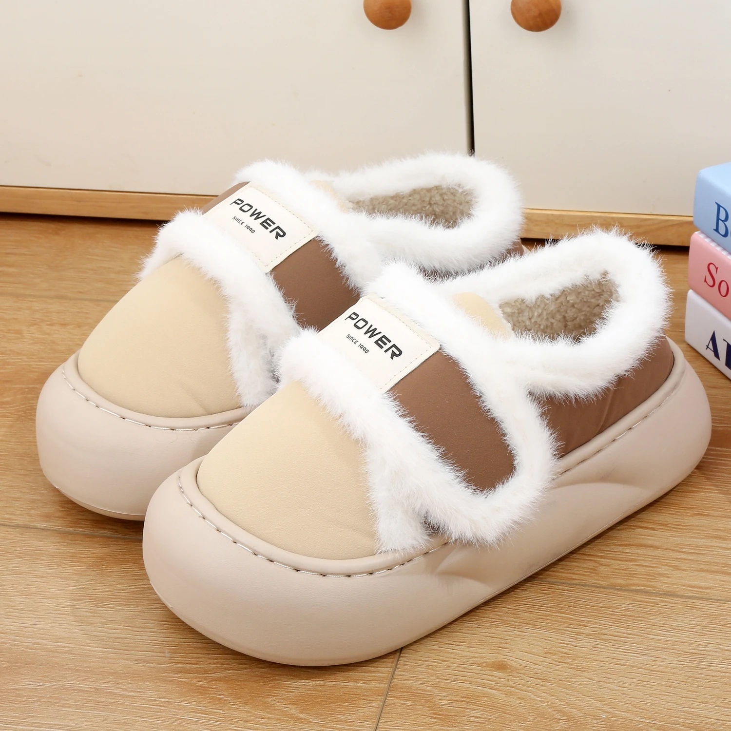 Winter Unisex Schattige Cartoon Koe Warm Pluche Slippers Paar Indoor Antislip Huis Glijbanen Mannen Vrouwen Teen Wrap Huis Katoenen Schoenen