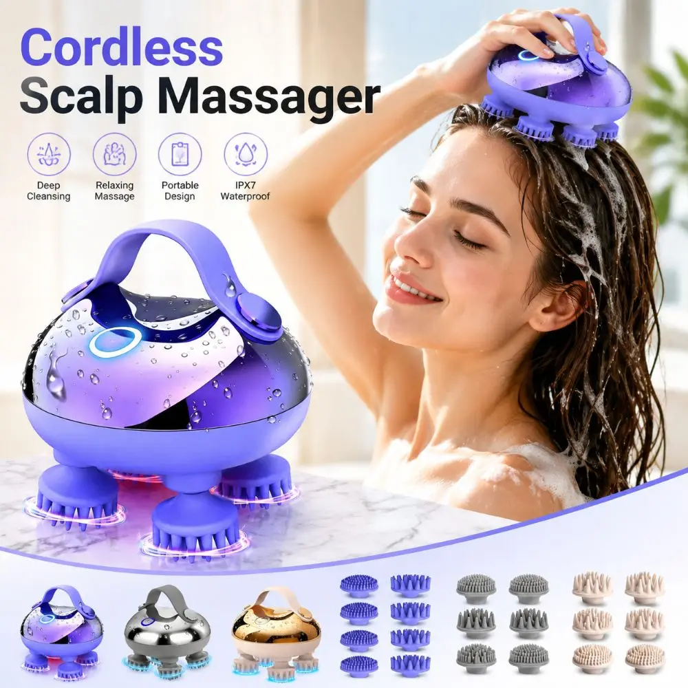 Professional Mini Cordless Scalp Massager Waterproof Relieve Stress Head Massager 4 Claws Multipurpose Cat Head Scratcher