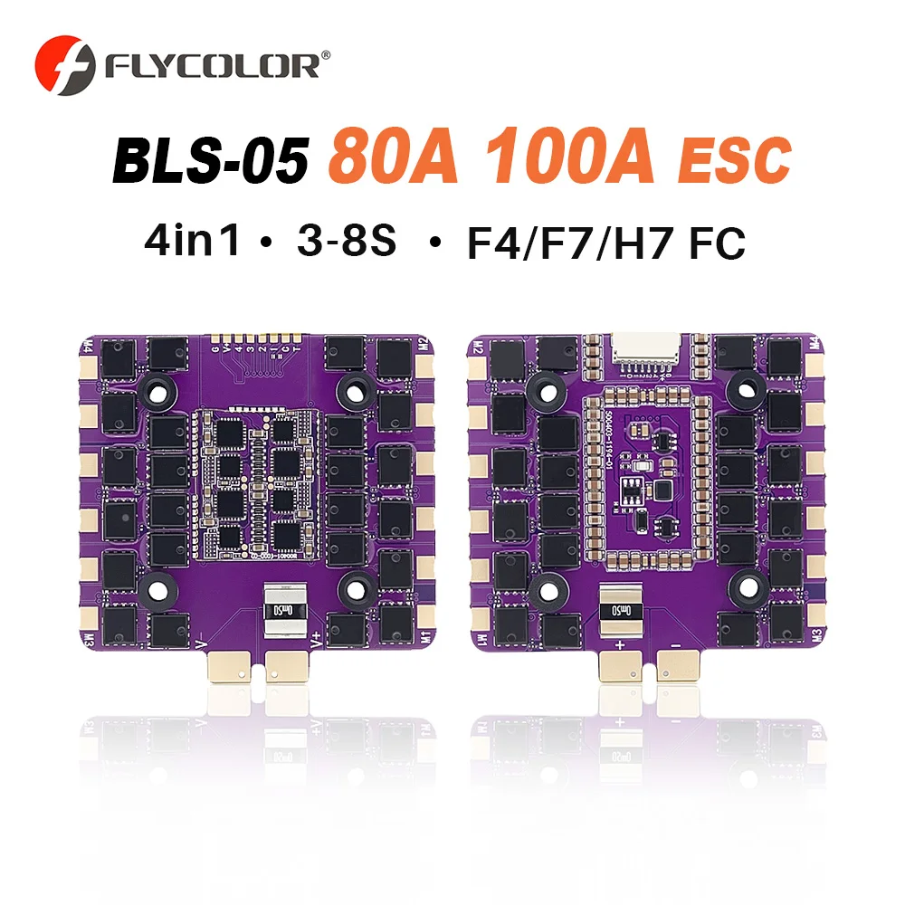

BLS-05 80A 100A ESC 4-IN-1 3-8S LIPO 500k eRPM 50 МГц Dshot300 и Dshot600 Совместим с Flycolor F4/F7/H7 Управление полетом