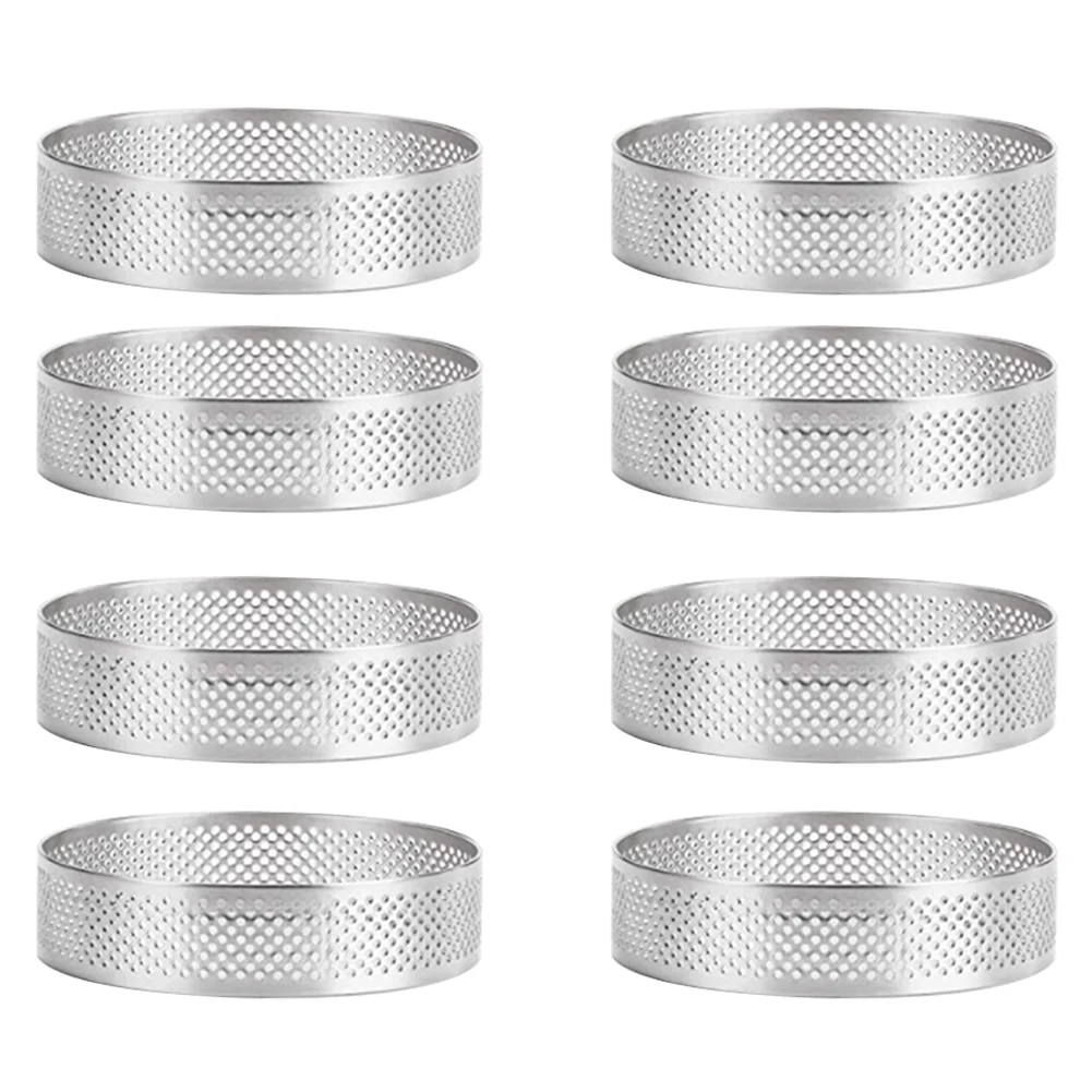 

8Pcs Stainless Steel Tart Ring Heat-Resistant Perforated Cake Mousse Ring Round Double Rolled Tart Ring Metal Mold 8cm