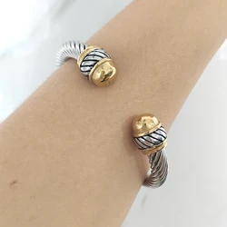 Trendy classical personality two-color stainless steel 7MM cable open female bracelet Christmas holiday gift jewelry