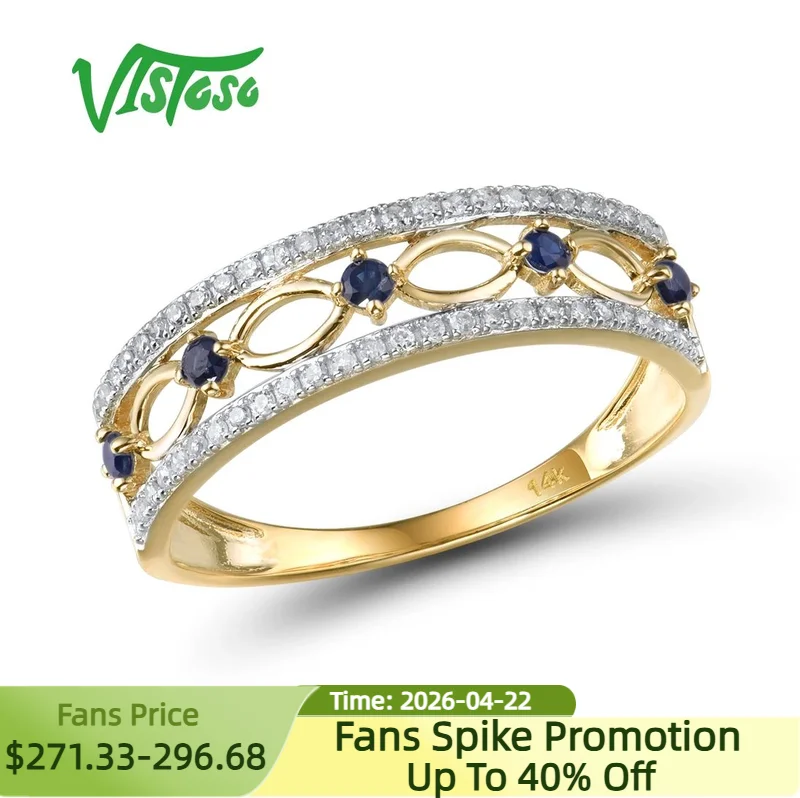 

VISTOSO 14K Yellow Gold Rings For Women Genuine Sparkling Diamond Fancy Blue Sapphire Engagement Anniversary Unique Fine Jewelry