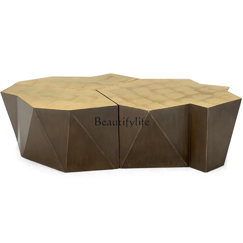 

Modern American Polygon Gold Foil Distressed Coffee Table So Easy So Beauty Light Luxury Coffee Table