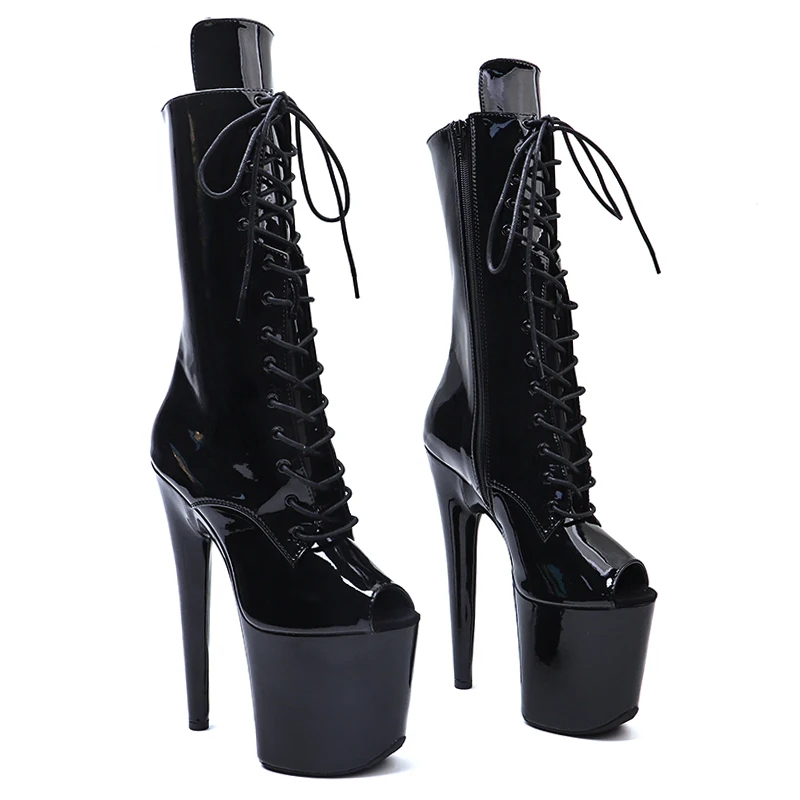 

Leecabe Newest 20CM/8inches patent PU stripper heel Trendy fashion High Heel platform Boots closed toe Pole Dance boot