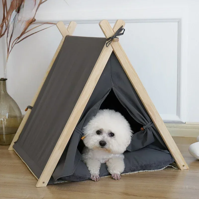 Pet Tent Nest Style Design Japanese and Korean Style Small Wooden House Cat Nest Light Luxury Style Popular Cat and Dog Tong