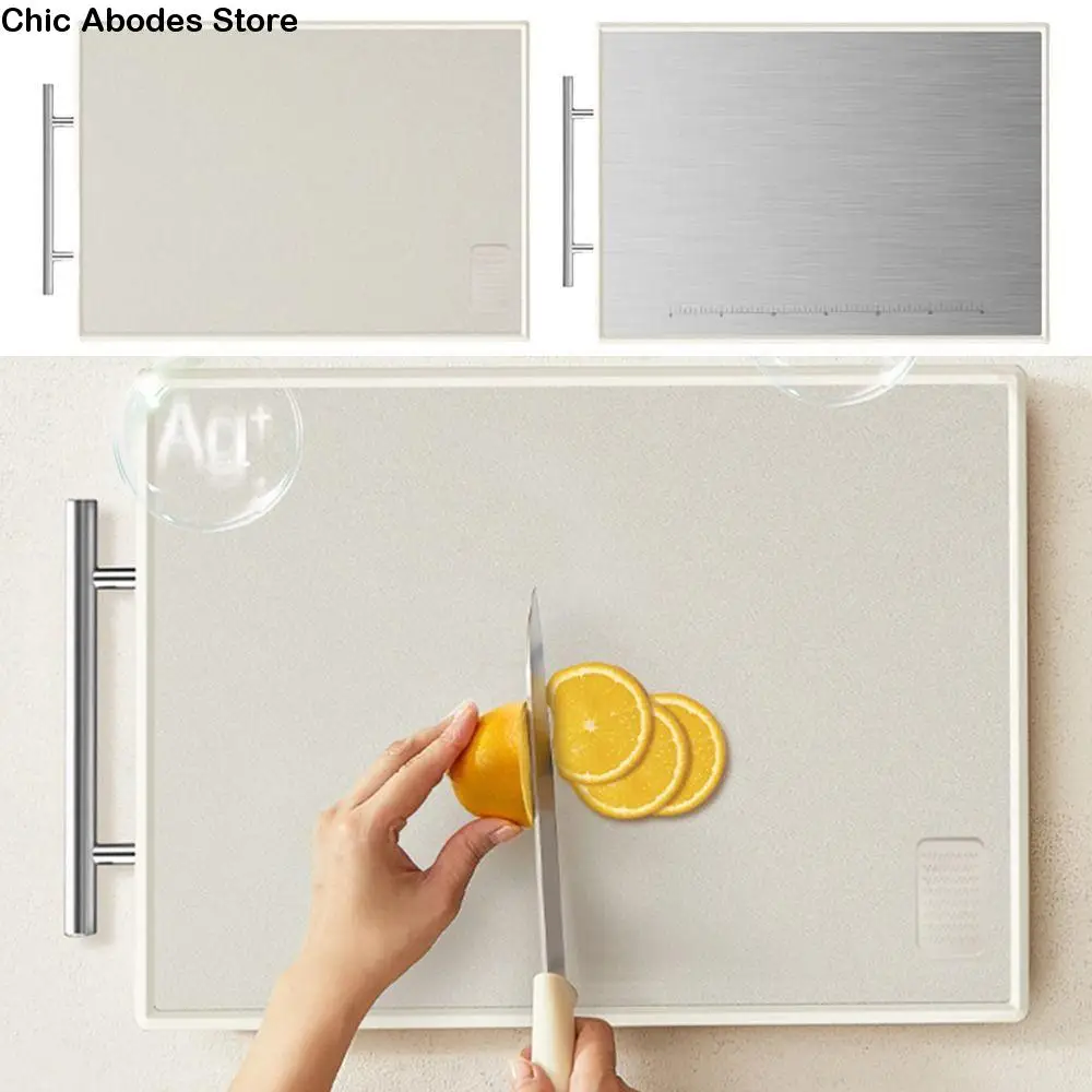 

Anti-Bacterial Double-Sided Chopping Board Anti-Slip with Handle Stainless Steel Cutting Board with Scale Grinding