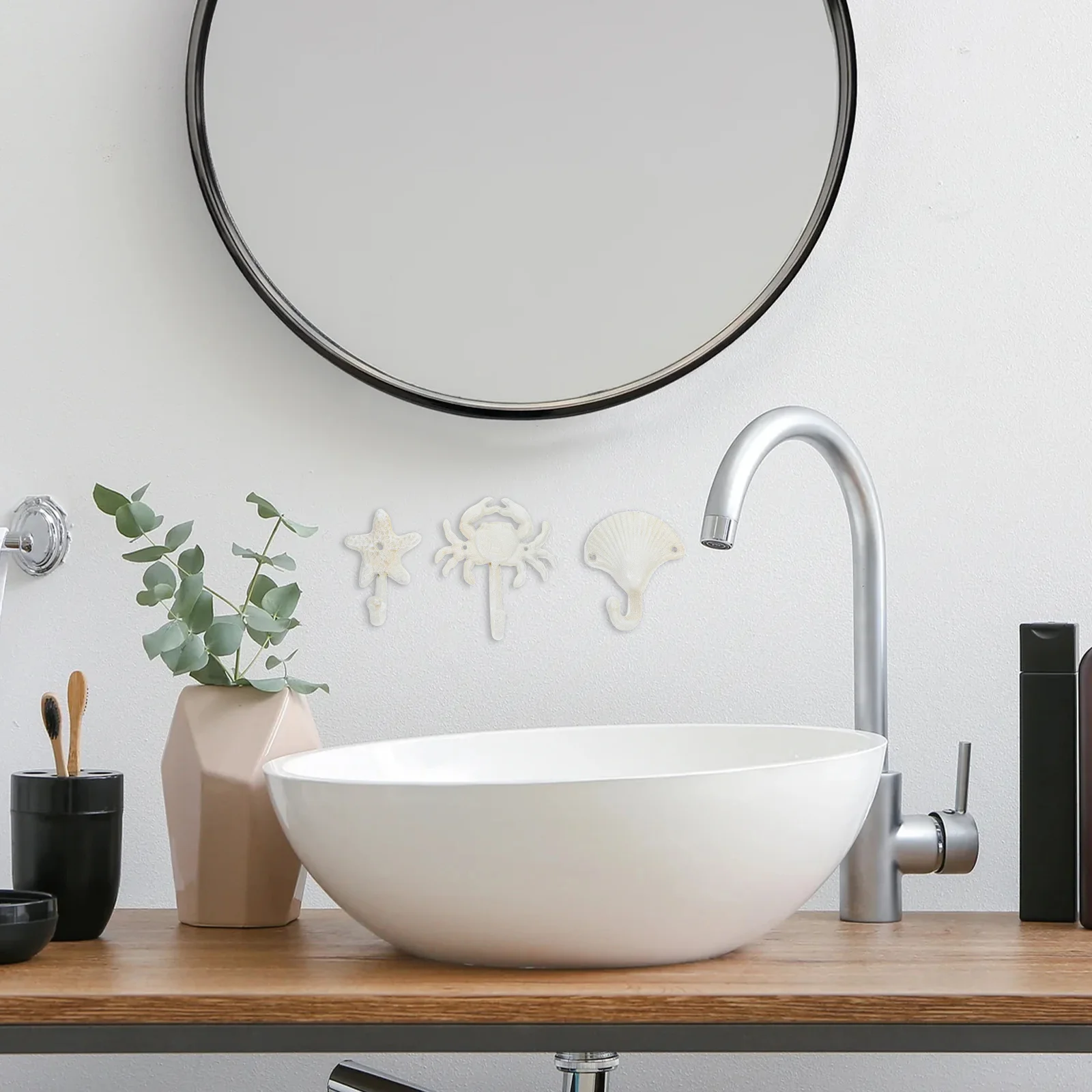 

3pcs Cast Iron Hooks For Wall Beach Theme Decorative Towel Robe Key Holder Hanger Mount Home Bathroom Bedroom Entryway Decor