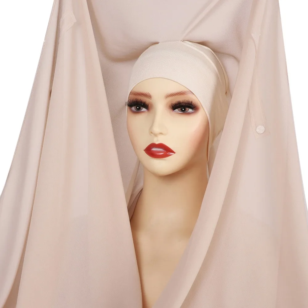 

2in1 Instant Chiffon Hijab Scarf Solid Color Bulit-In Magnets Women Chiffon Shawl Comfortable with Undercap