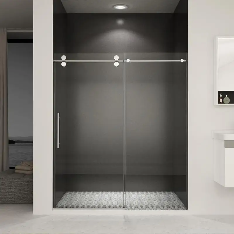 

56"-60"W x 70"H Frameless Sliding Shower Door, 5/16"(8mm) Thick Tempered Glass Shower Enclosure, Double-Sided Easy Clean,