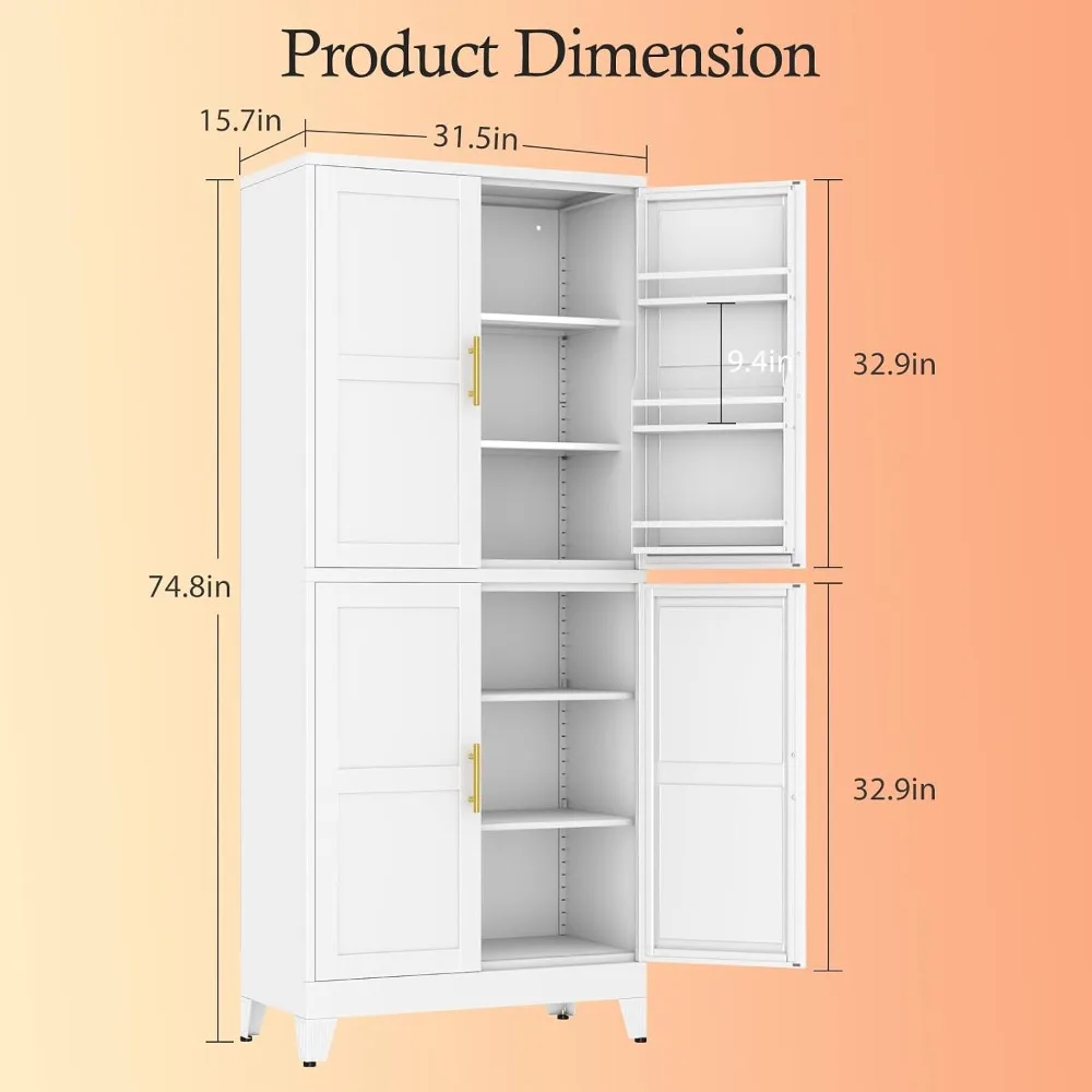 White Kitchen Pantry Storage Cabinet, 75