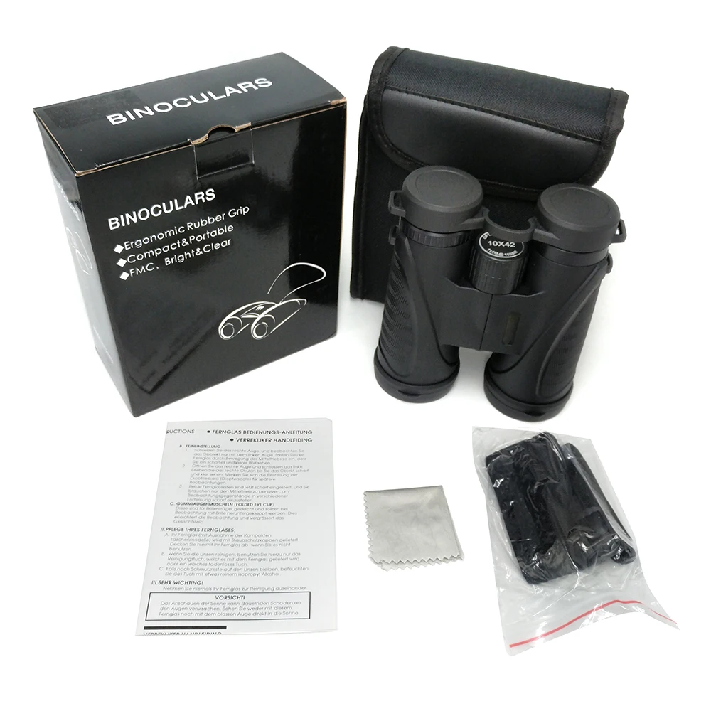 Binoculares para adultos 10x42 con soporte para teléfono inteligente, mini telescopio para observación de aves y iluminación roja