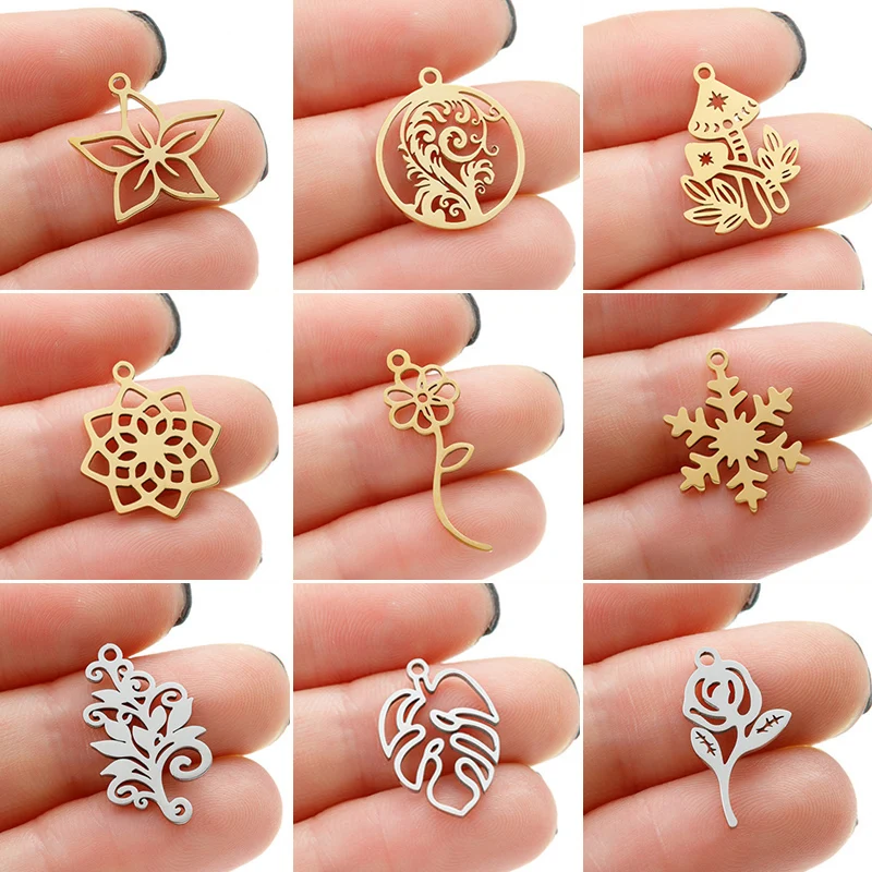 5 Teile/los Böhmen Edelstahl Monstera Blatt Charms für Frauen Mode Pilz Daisy Rose Anhänger DIY Schmuck Zubehör