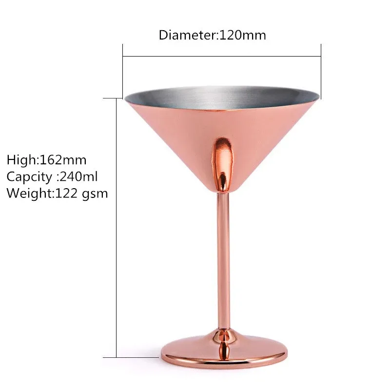 304 Stainless Steel Martini Cocktail Glass Champagne Goblet Wine Cup Rose Gold Karaoke Bar Metal Utensils Personalized Design