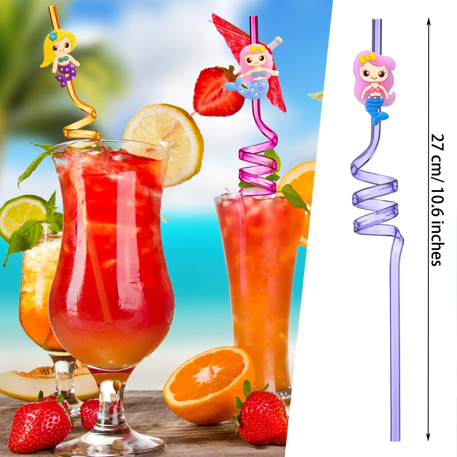 8pcs Mermaid Plastic Straw Reusable Drinking Straw Mermaid Party Supplies Under the Sea Theme Birthday Party Decoration