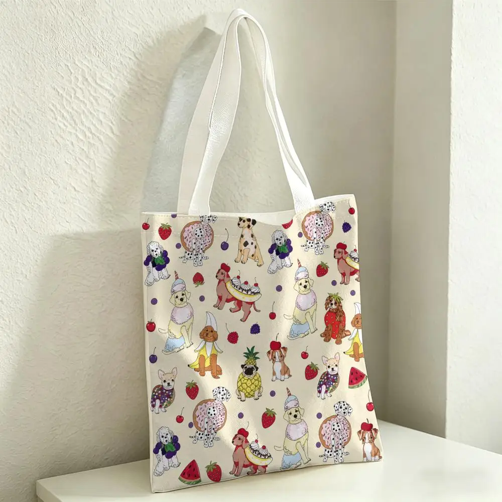 Fruit Animals Storage Bags Double-Sided Printed Canvas Tote Bag Eco-Friendly Reusable Large Capacity Handbag