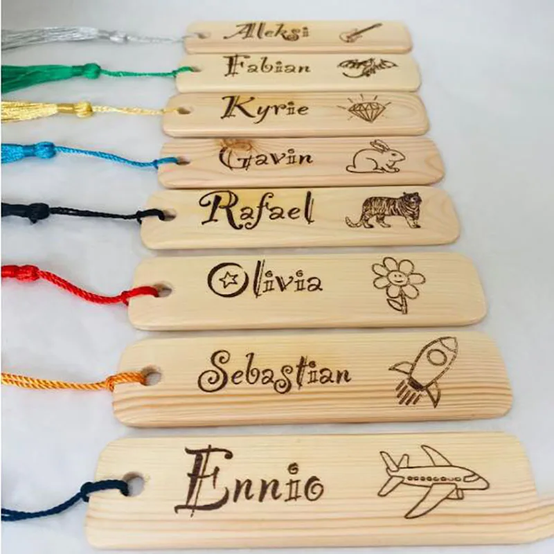 Personalised Wood Bookmarks 1-100Pcs DIY Craft Wooden Bookmark Gift Idea Hanging Tag Student Incentive Gift Customized Any Name