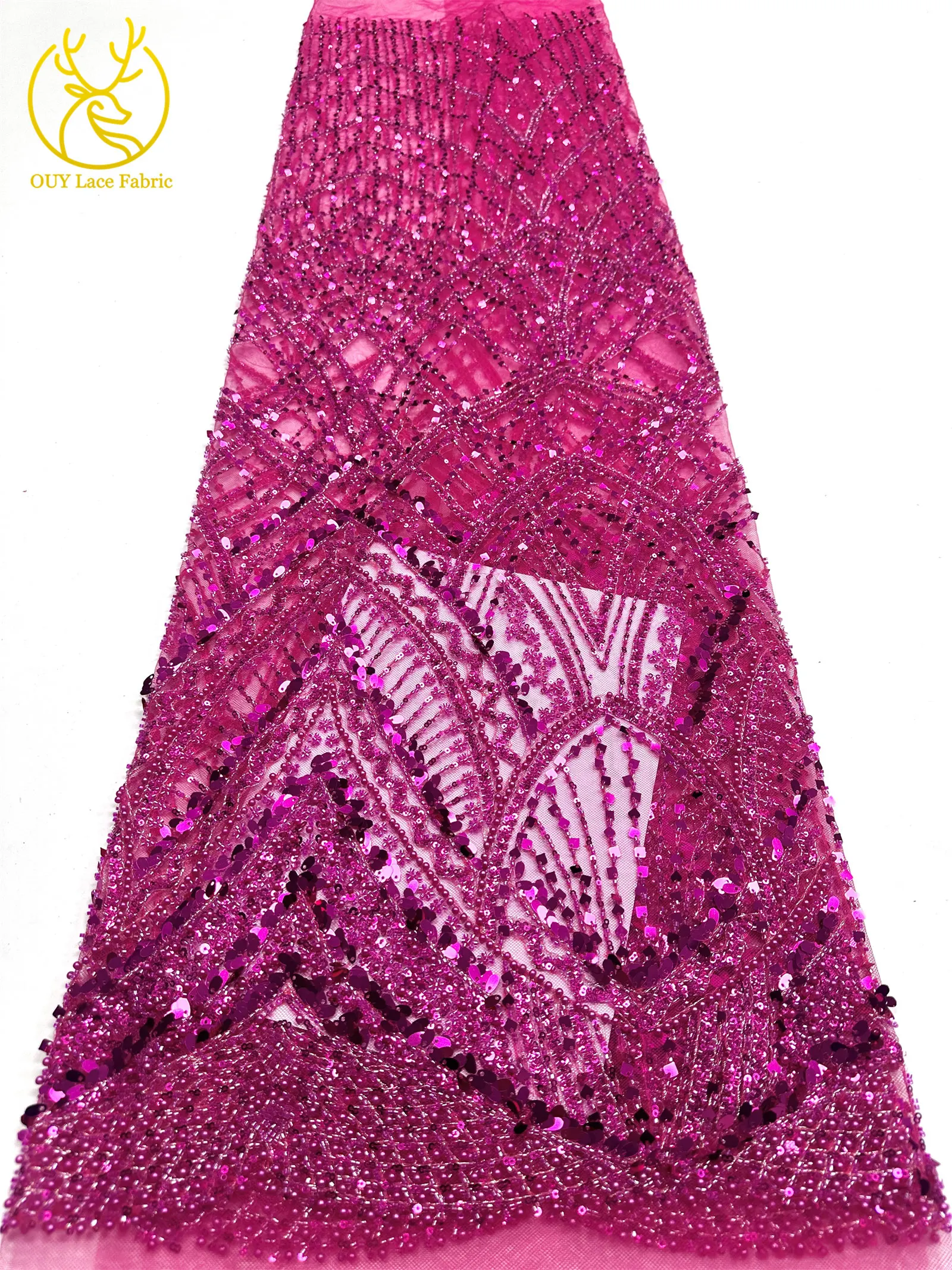 Roter afrikanischer Perlen-Spitzenstoff 2026, hochwertiger französischer nigerianischer Pailletten-Spitzenstoff für Damen, Hochzeit, Party, Kleid, Nähen – Detail 21