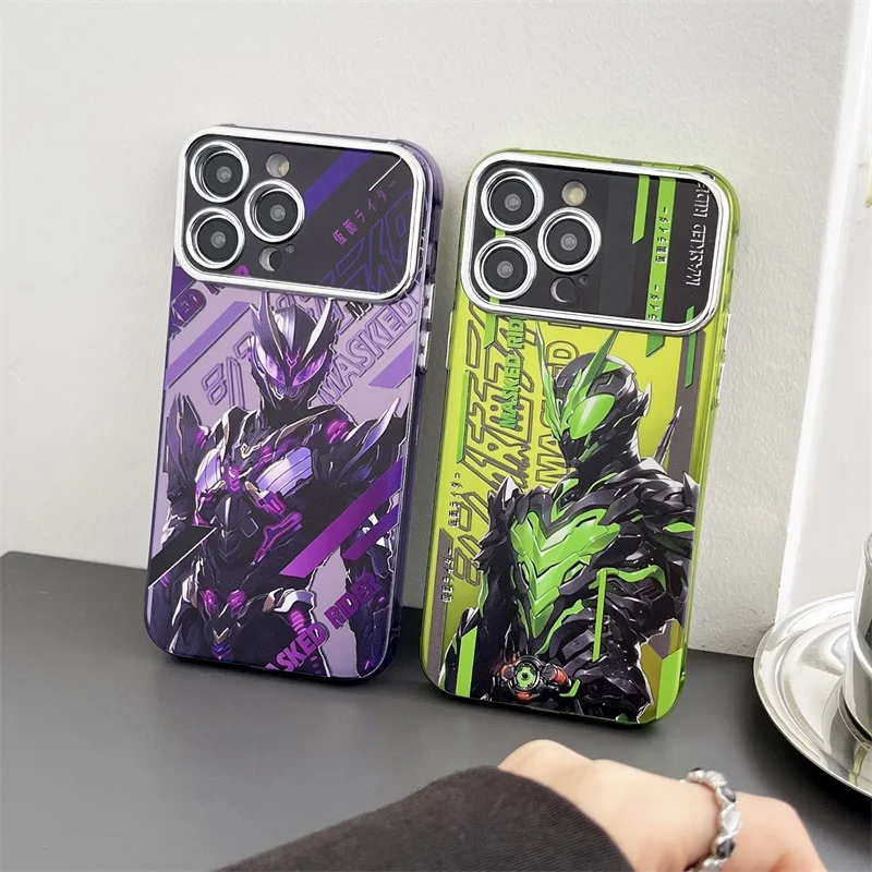 Cute Cartoon Plating Anime Phone Case For IPhone 15 14 13 12 11 Pro Max Luxury K-Kamen Rider Electroplate Silicone Back Cover