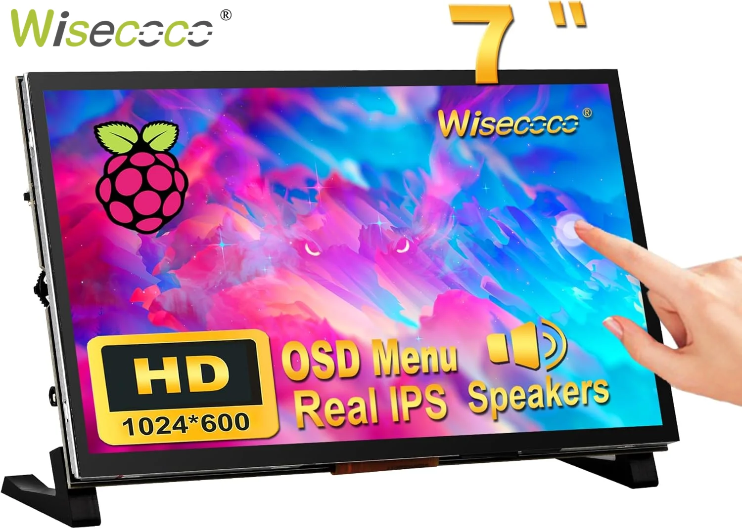 Wisecoco 7 Inch Raspberry Pi Touch Monitor 1024x600 HD IPS 450 Nits Brightness Display