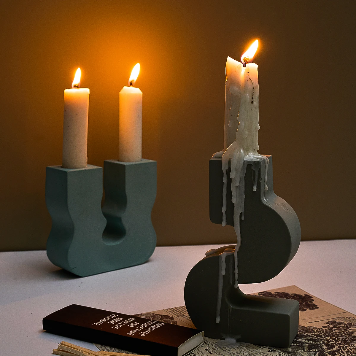 Concrete Candle Holder Silicone Mold U-Shape S-Shape Wave Modeling Candle Inserted Candlestick Resin Mold Nordic Style Home Deco