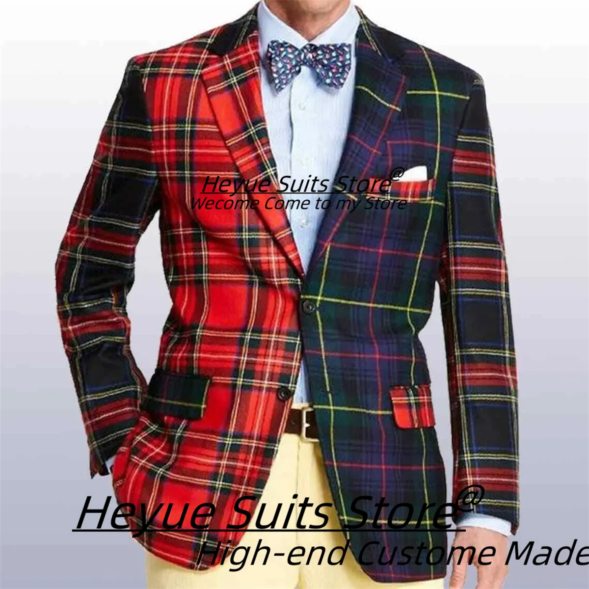 Handsome Casual Plaid Men Suits Slim Fit Notched Lapel Man Party Tuxedos Customized 2 Pcs Sets Male Fashion Blazers Ropa Hombre