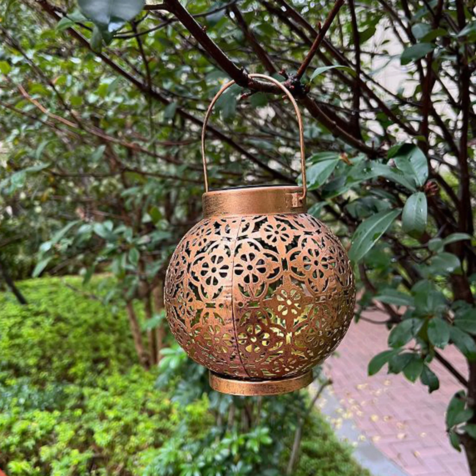 

Солнечная светодиодная лампа, изысканный ретро-полый узор, декоративный светильник для сада, двора, подвесной фонарь, украшения дома