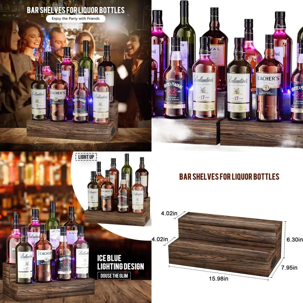 

Dual LED-Illuminated Bar Shelves for Wine and Liquor Bottles, Compact Organizer for Coffee Syrups, Home Mini Bar Stand