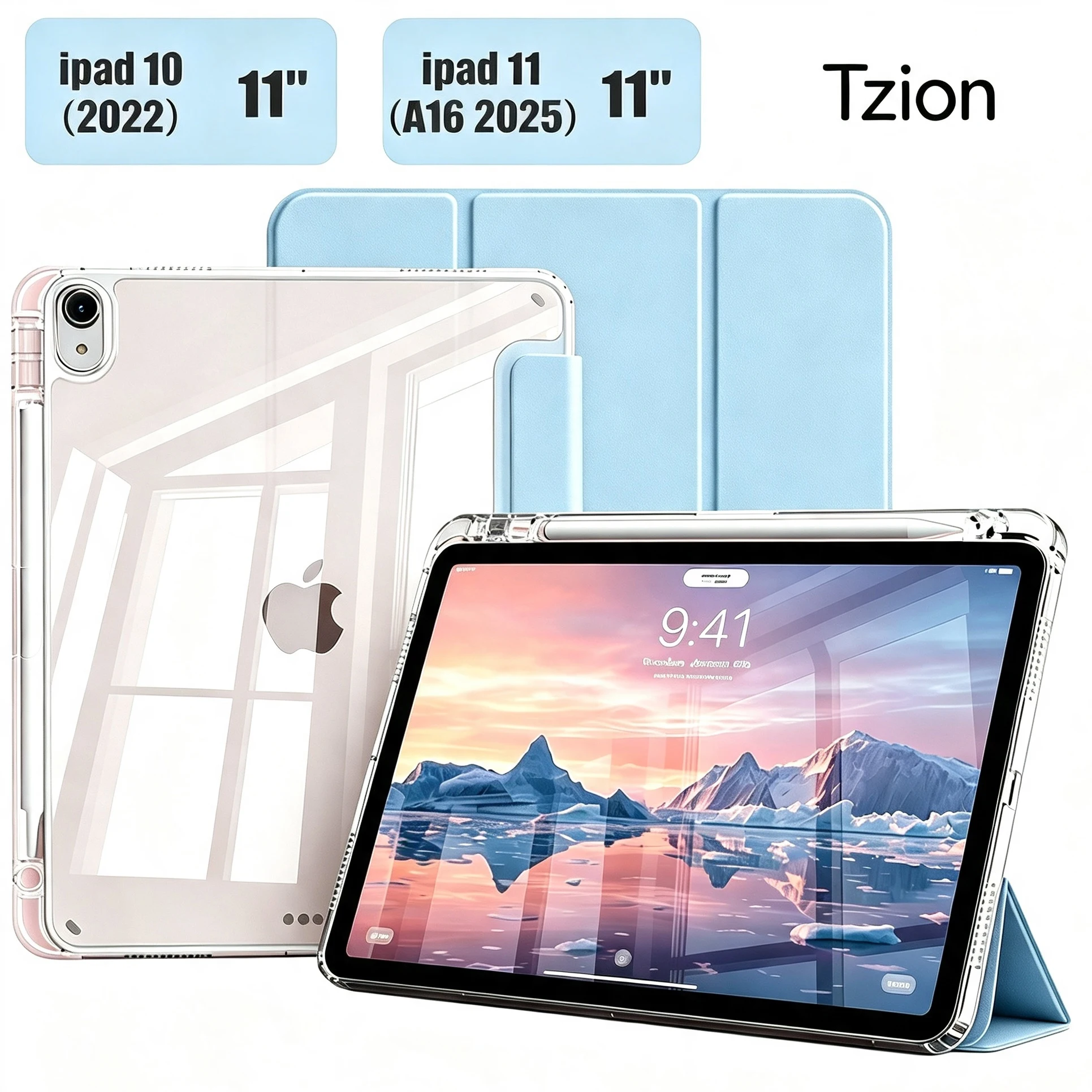 Clear Case for iPad A16 11th 10th Gen 11 inch 2025 Clear Transparent Acrylic Back Shell With Pencil Holder Auto Sleep and Wake