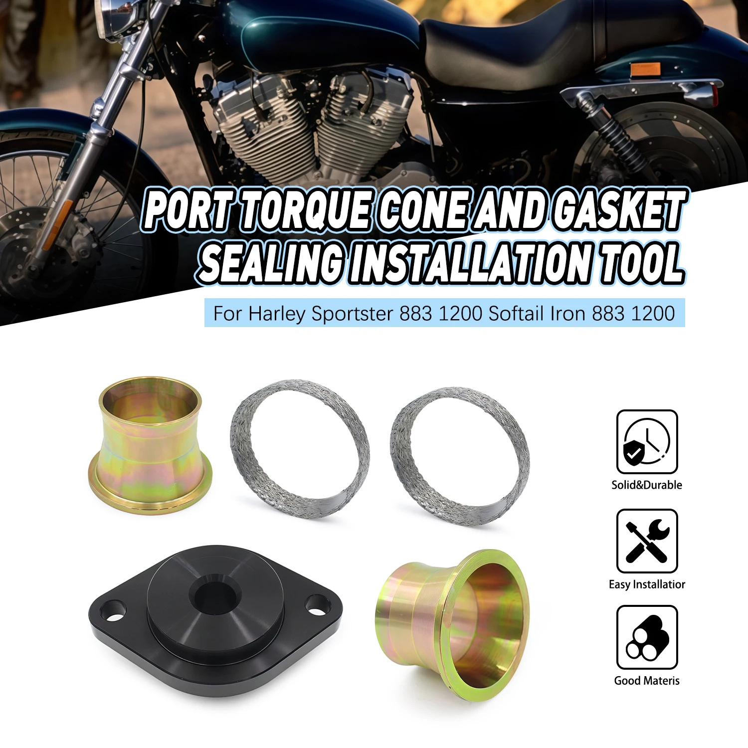 Exhaust Port Torque Cone Gasket Seal Kit Exhaust Gasket Seal Installer Tool For Harley Sportster 883 1200 Softail Iron 883 1200