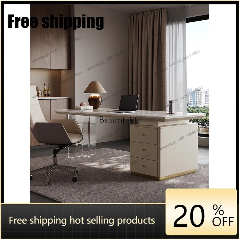 HJ Living room office Modern simple acrylic suspended light luxury rock slab desk
