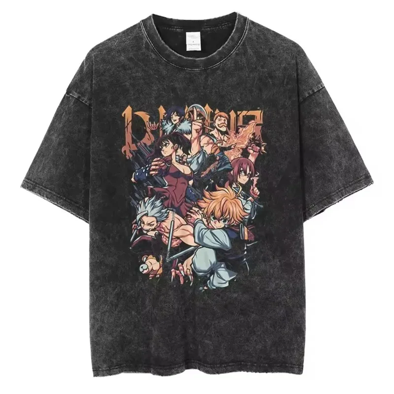 Lavado Vintage Anime los siete pecados capitales nueva llegada ropa para hombre camiseta Homme camisetas gráficas hombres camiseta para hombres 50883