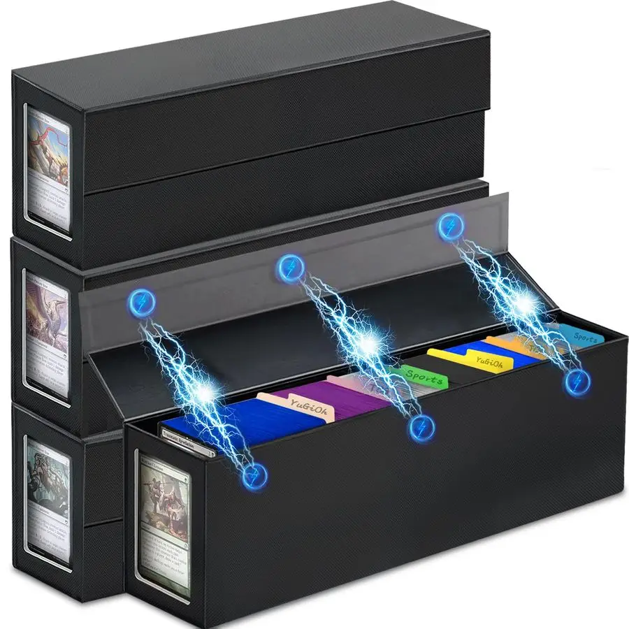 

Card Storage Box, Magnetic, Toploaders, Black, Bulk Boxes for Tcg, Sports, Game, Basketball, Fits 850 Sports and 1200 Standard