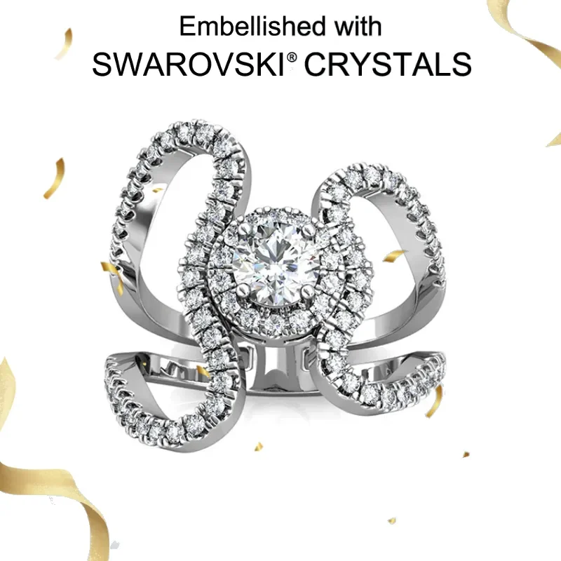 

Daisini 925 Sterling Silver Double Heart Ring Embellished with Swarovski Crystals for Women 18K White Gold Plated Fine Jewelry