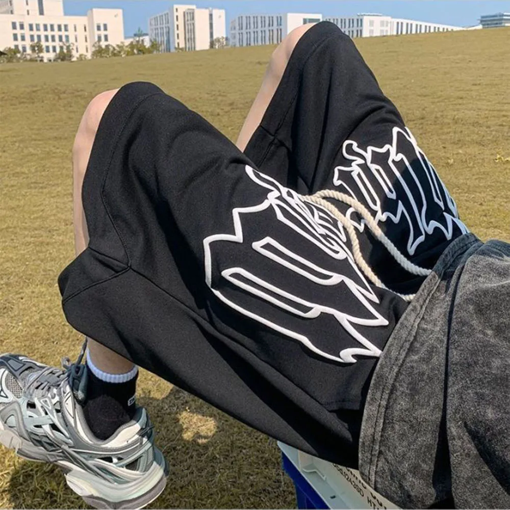 Y2k-男性と女性のためのフォームレタリング,ルーズフィット,カジュアル,ハイウエスト,ストレート弾性ロープ,2023